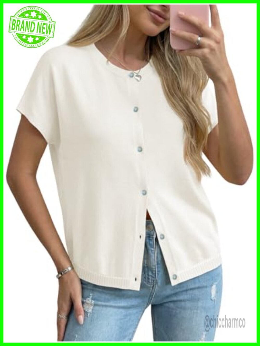 Women's Short Sleeve Button Down Cardigan Lightweight Summer Sweater
